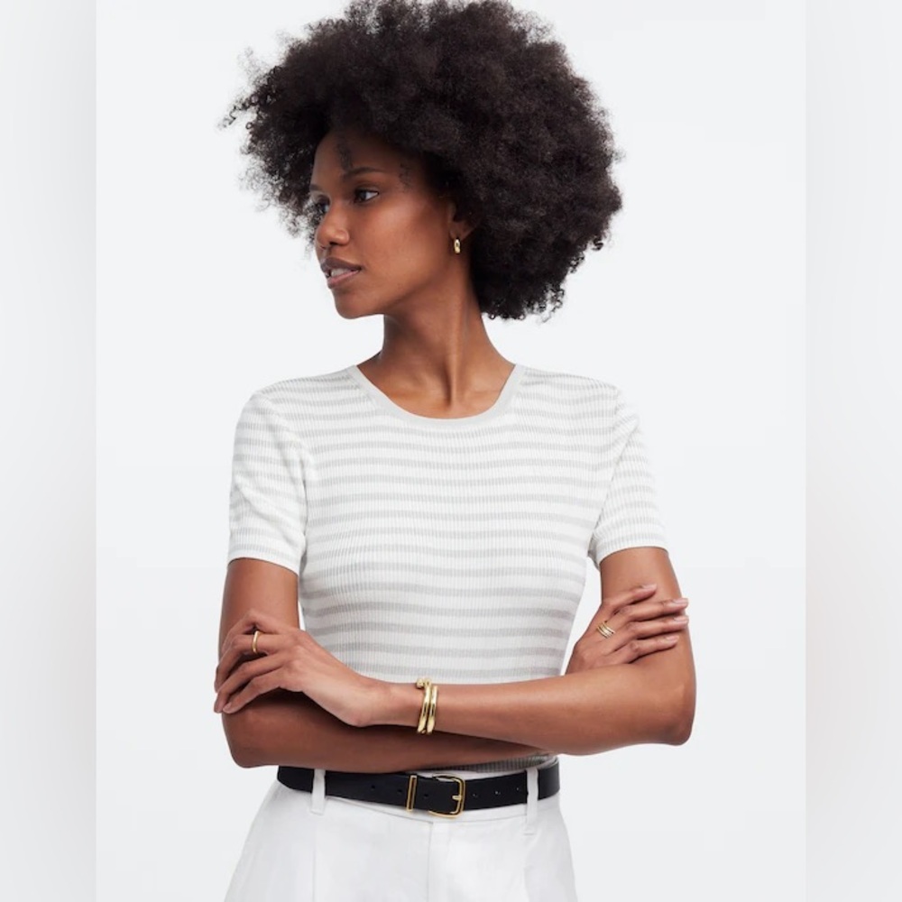 MadeWell Micro-Rib Sweater Top in Monument Size L